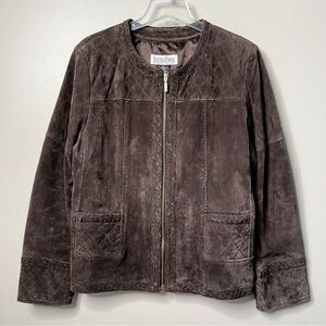 VTG Y2K Bradley Bayou Suede Leather Braided Full Zip Mocha Boho Jacket SZ XL